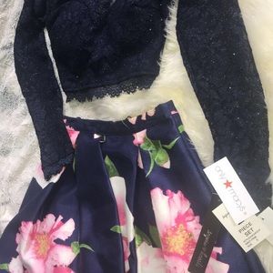 2 piece, lace, long sleeve, homecoming dress by sequin hearts. New.